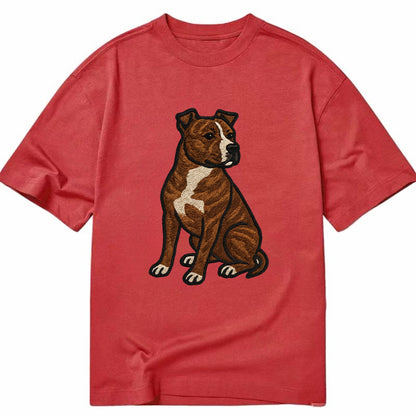 American Staffordshire Terrier - Brindle embroidered pose - Classic T-shirt - Red