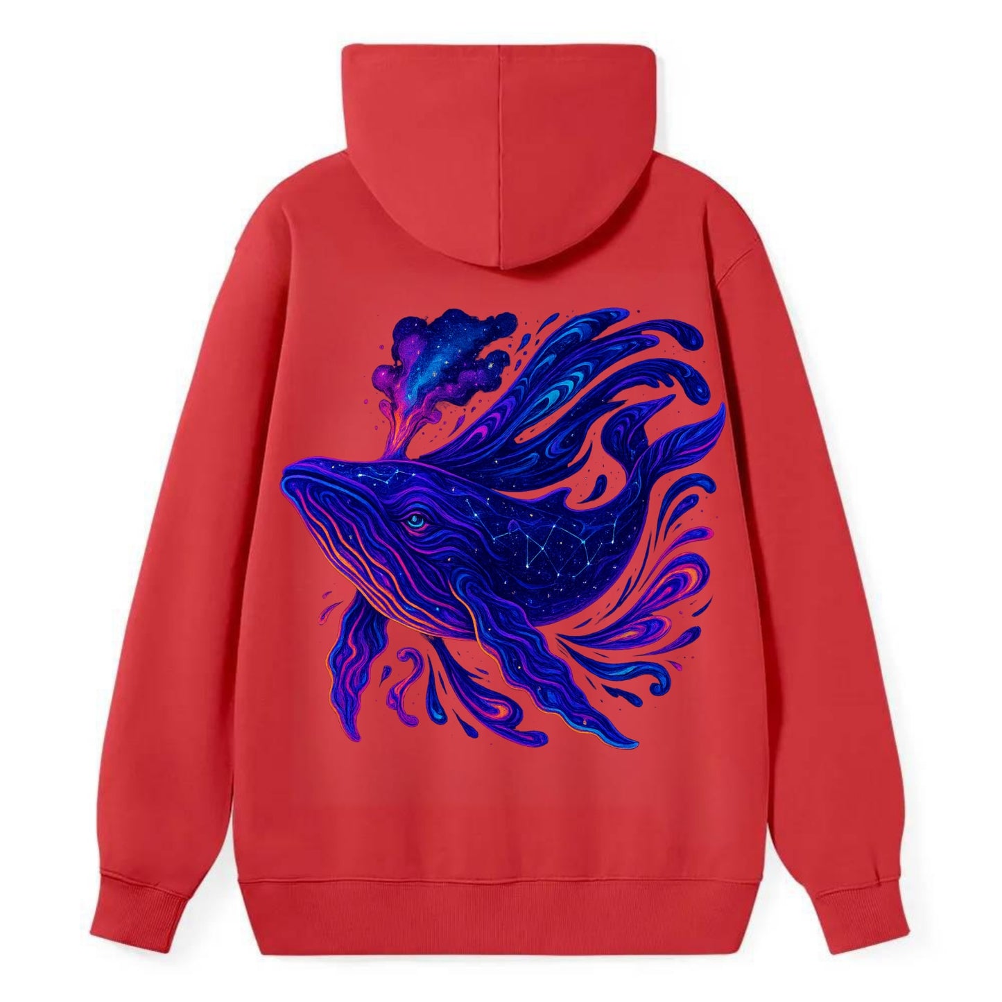 Majestic whale with body composed of galaxy clusters, stellar fins - Classic Pullover Hoodie - Red