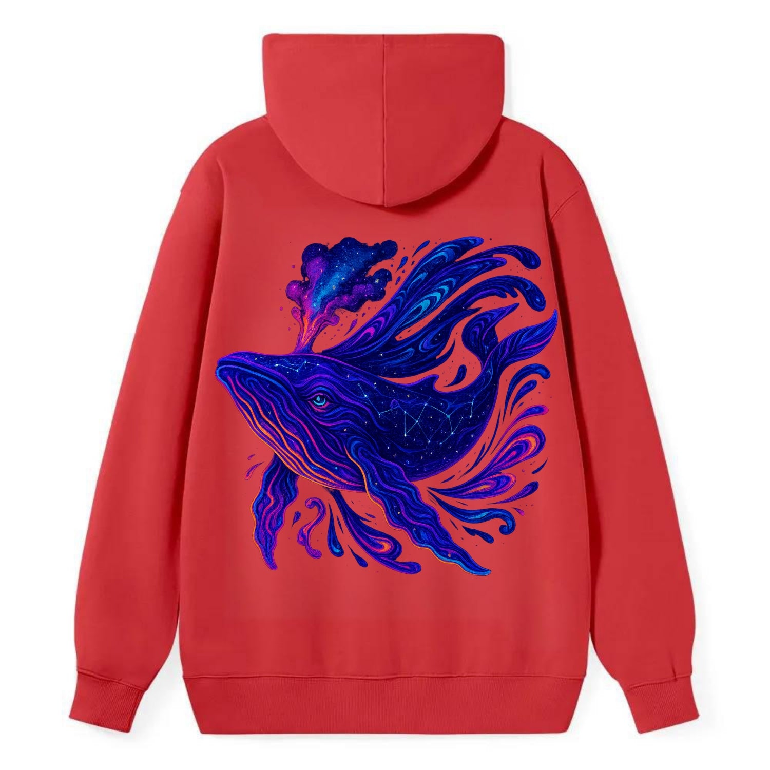 Majestic whale with body composed of galaxy clusters, stellar fins - Classic Pullover Hoodie - Red