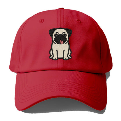 Pug - Tilted head with tongue out - Baseball Cap - Red
