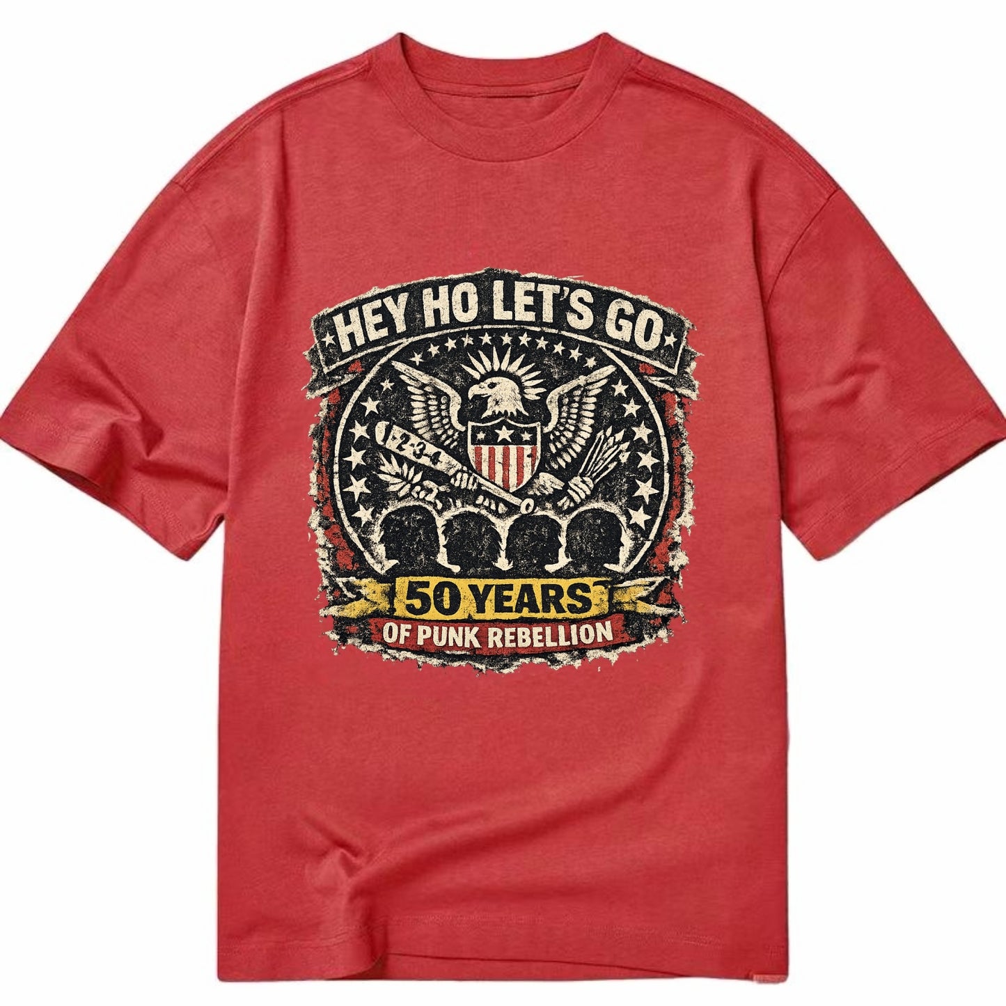 RAMONES LEGACY | Hey Ho Let's Go typography | Presidential seal parody | Four - Classic T-shirt - Red