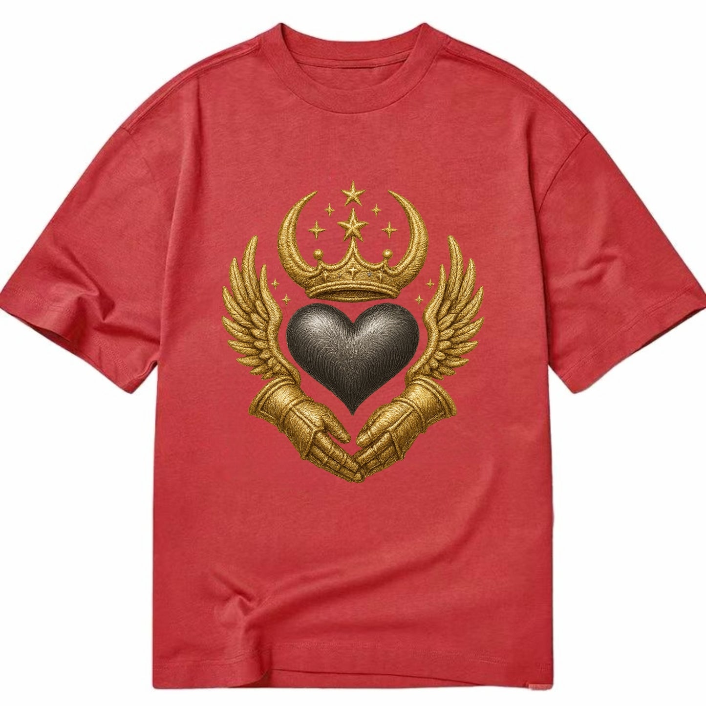 Nordic knotwork crown supporting a frosted steel heart with mittened hands - Classic T-shirt - Red