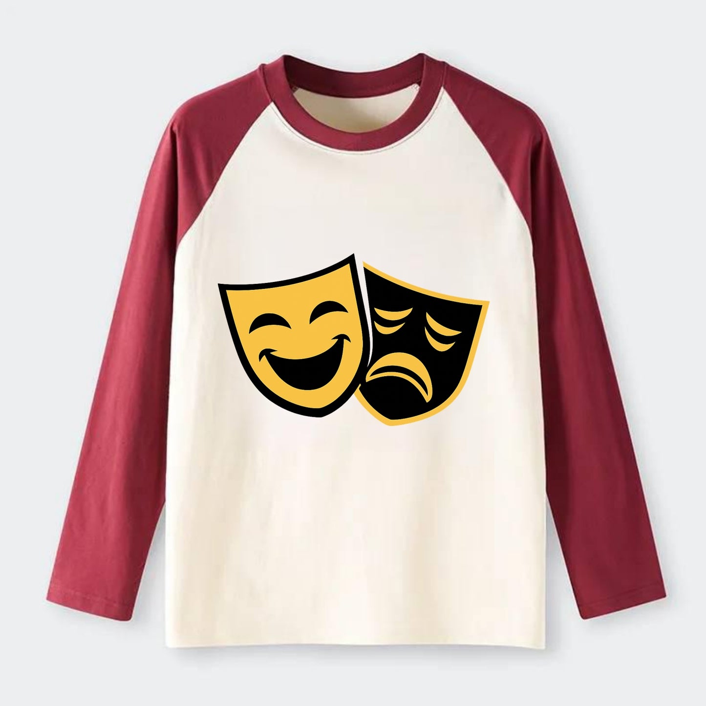 Golden Duality of Theater - Raglan Long Sleeve T-Shirt - Red