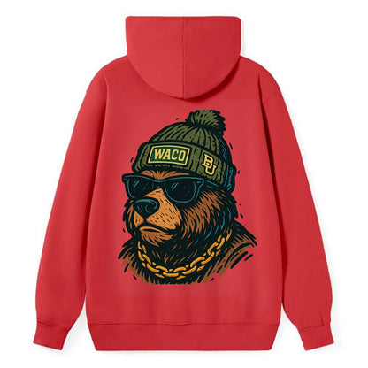 Waco Bear wearing Baylor beanie with BU patch - Classic Pullover Hoodie - Red