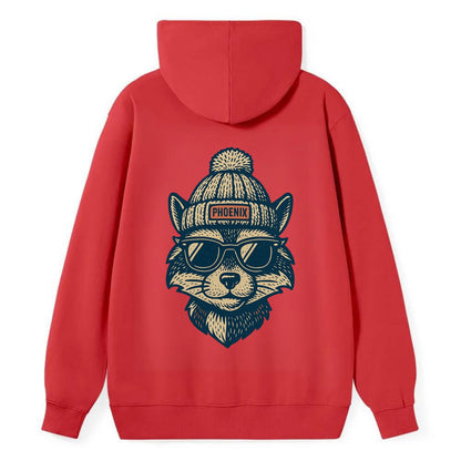 Arizona Ringtail wearing Phoenix beanie with pom pom and wayfarer - Classic Pullover Hoodie - Red