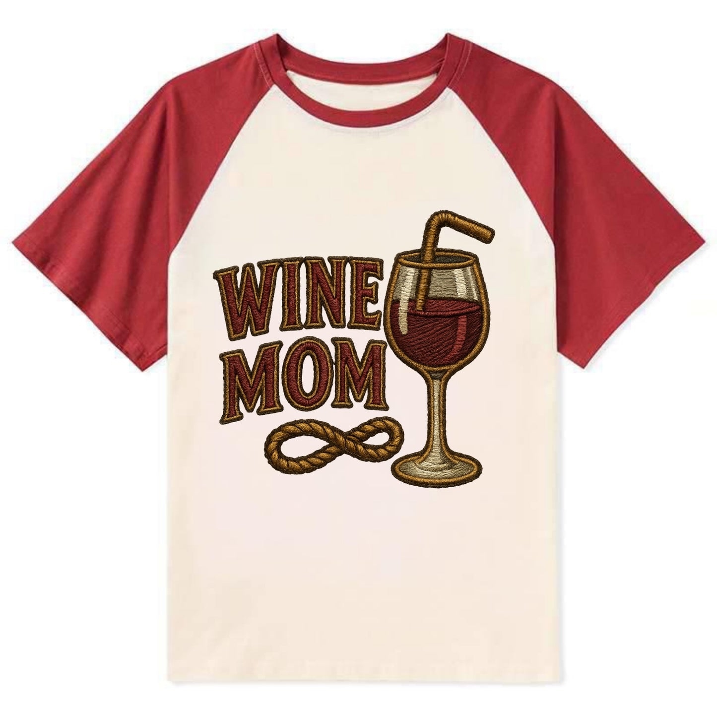 Wine Mom  - Contrast Raglan T-shirt - Red