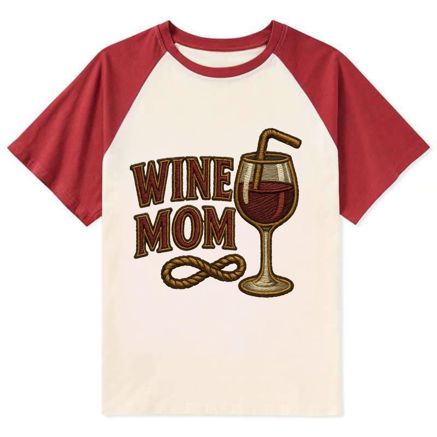 Wine Mom  - Contrast Raglan T-shirt - Red