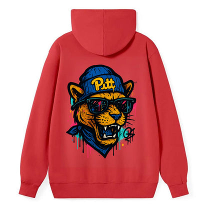 Pittsburgh Panther wearing Pitt beanie with script patch - Classic Pullover Hoodie - Red
