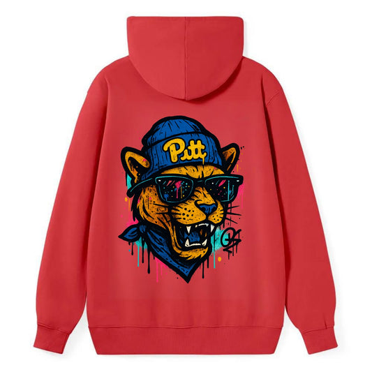 Pittsburgh Panther wearing Pitt beanie with script patch - Classic Pullover Hoodie - Red