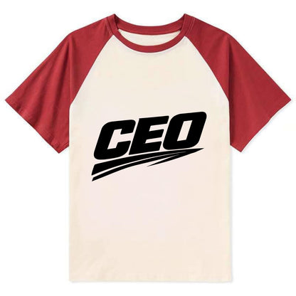 Bold typography design - "CEO" - chief executive, running things - Contrast Raglan T-shirt - Red