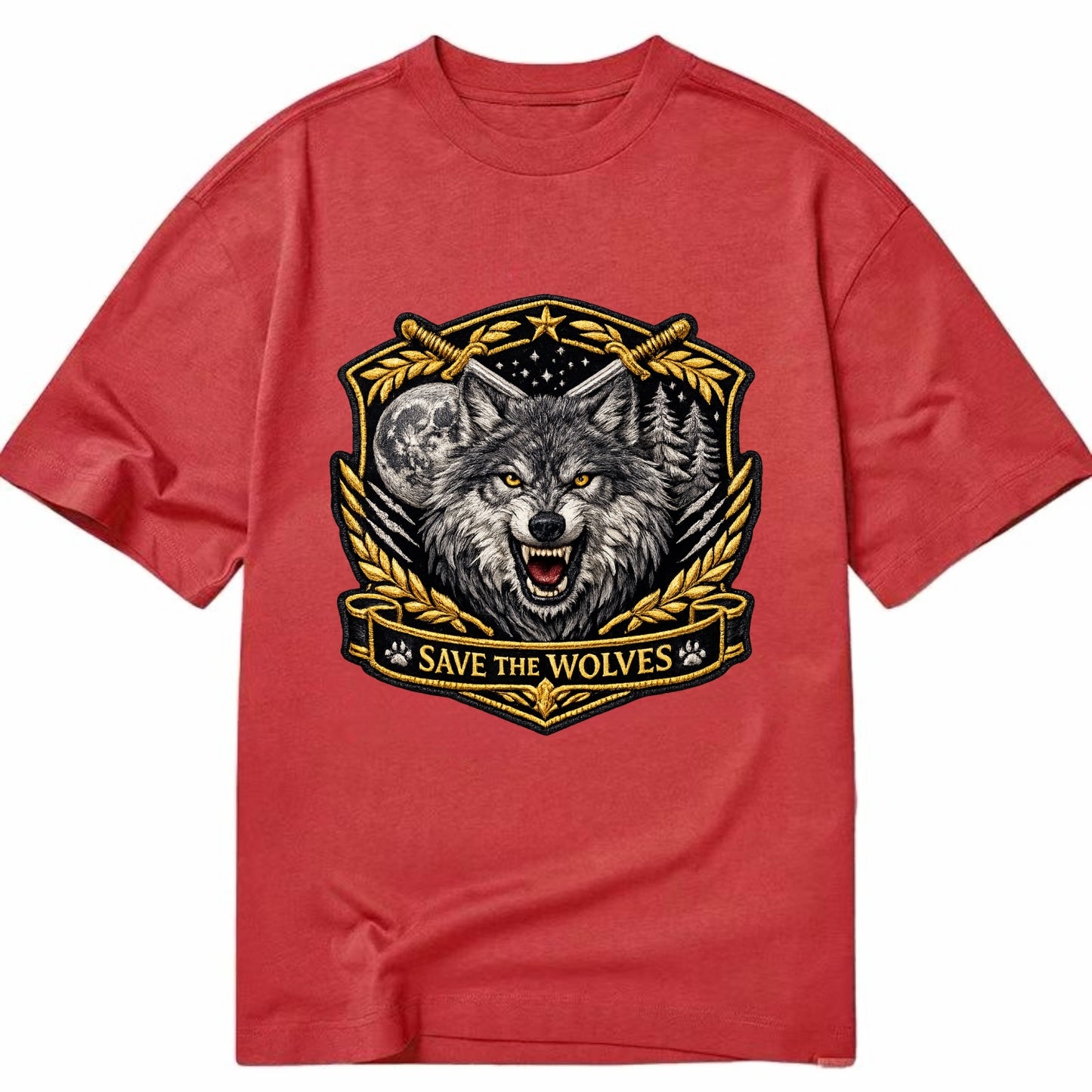SAVE THE WOLVES - wolf moon in gray , predator protection - Classic T-shirt - Red
