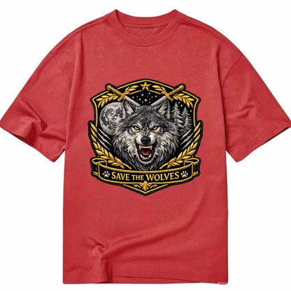 SAVE THE WOLVES - wolf moon in gray , predator protection - Classic T-shirt - Red