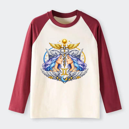 MERCURY WINGS | Winged messenger symbol | Caduceus staff | Swift - Raglan Long Sleeve T-Shirt - Red