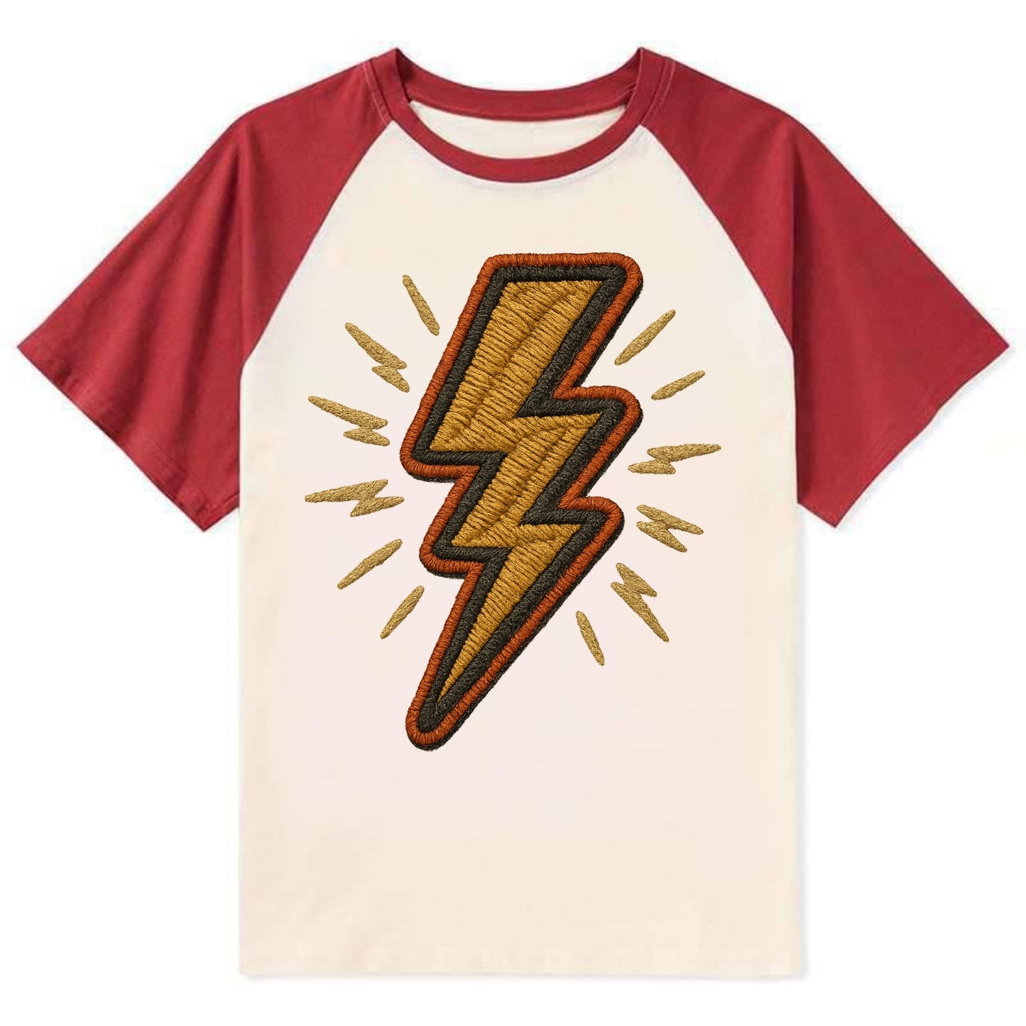 Lightning Bolt  - Contrast Raglan T-shirt - Red