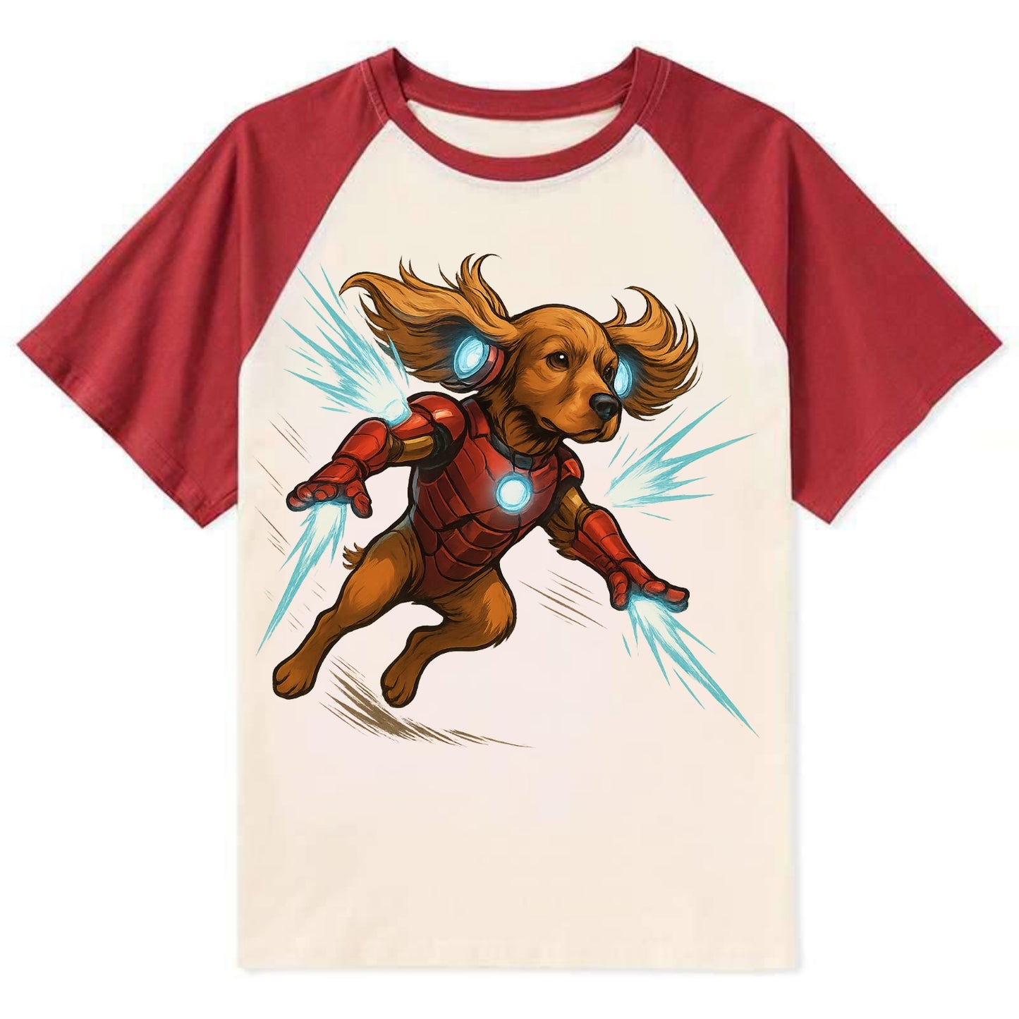 Cocker Spaniel Iron Man  - Contrast Raglan T-shirt - Red