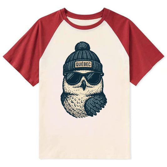 Quebec City Snowy Owl wearing Quebec bea - Contrast Raglan T-shirt - Red