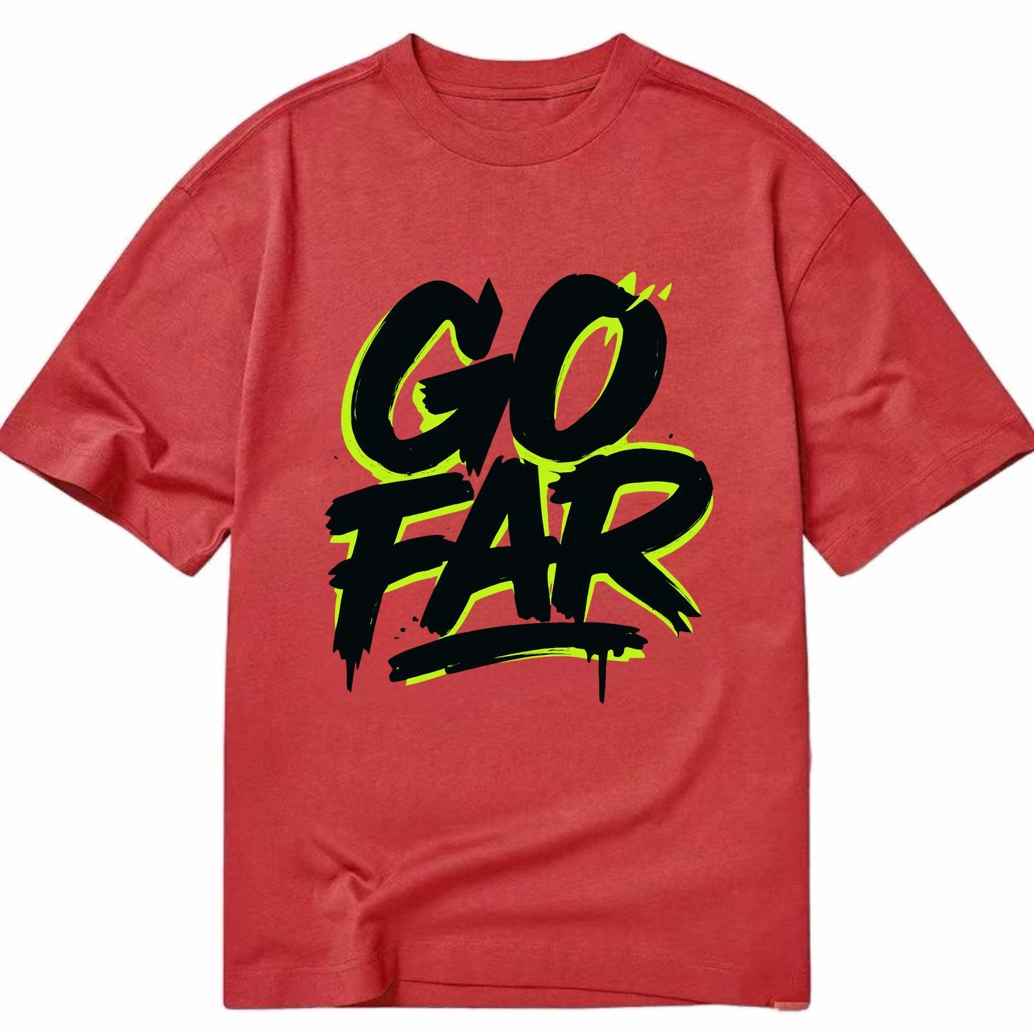 Bold typography design - "GO FAR" - distance goals, pushing limits - Classic T-shirt - Red