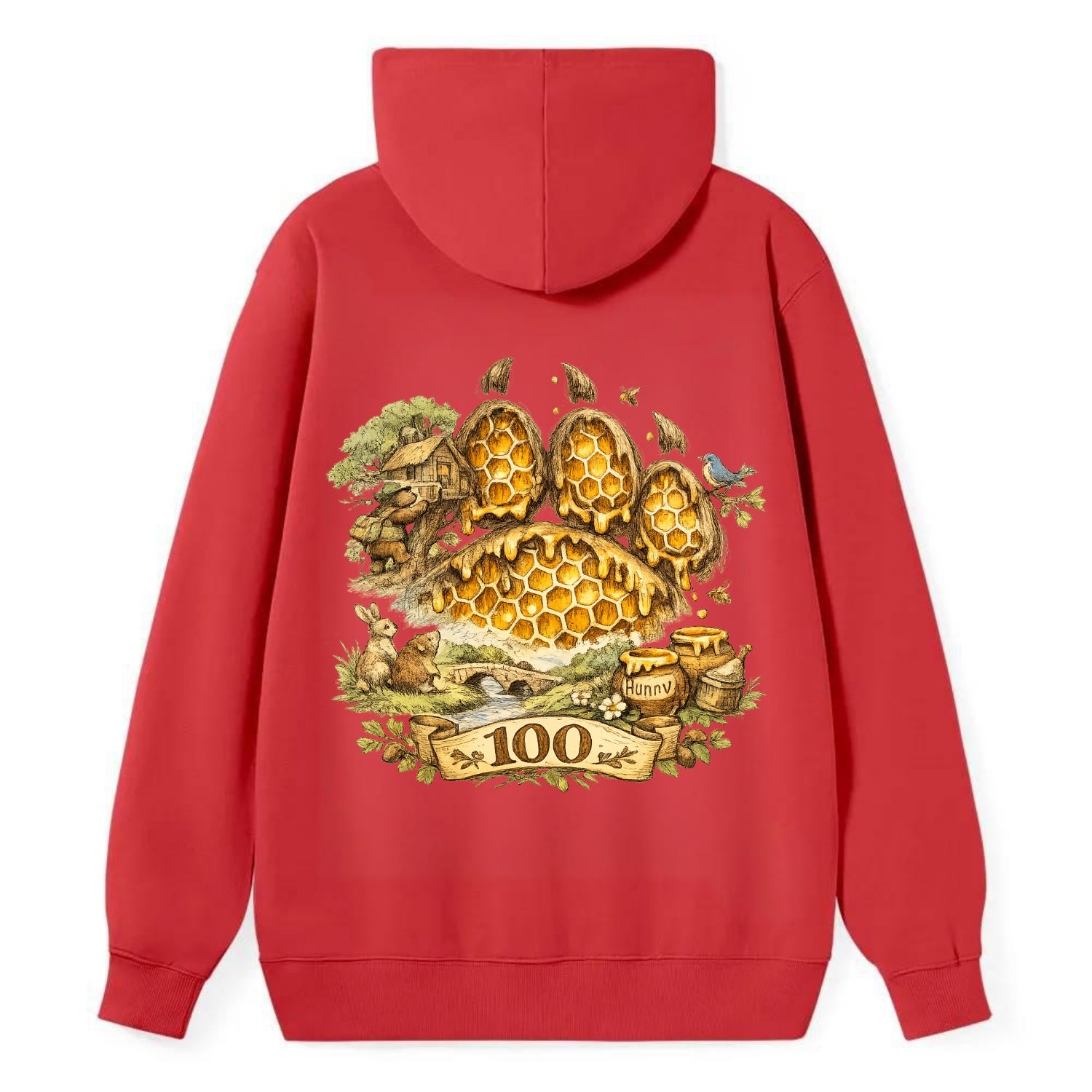 HONEY PAW | Bear paw print filled with honeycomb | Sticky evidence | - Classic Pullover Hoodie - Red
