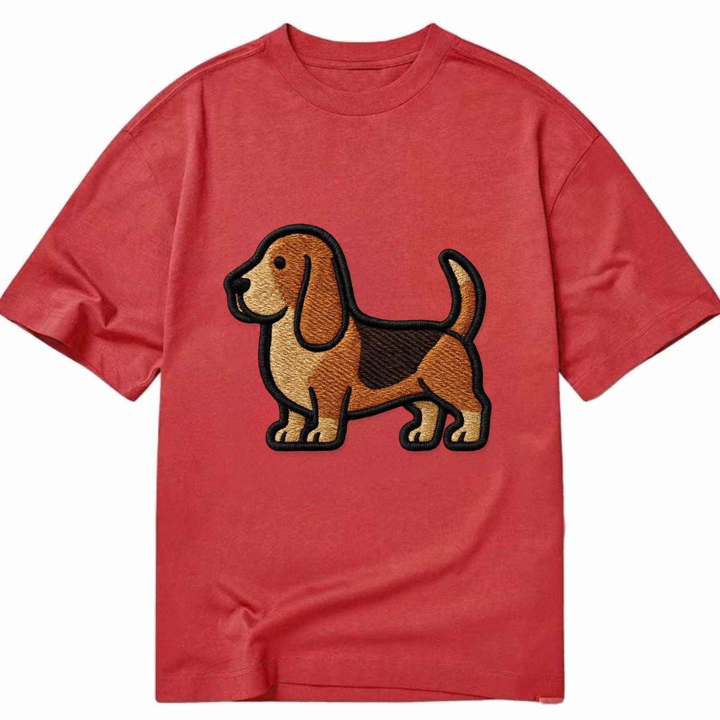Basset Hound - Trendy low-rider design with prominent black outline - Classic T-shirt - Red