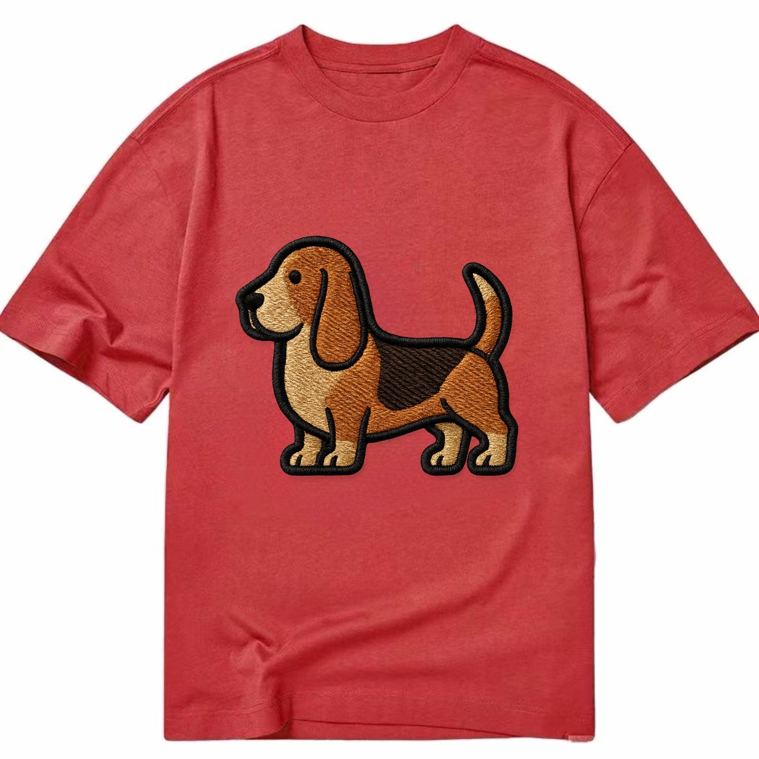 Basset Hound - Trendy low-rider design with prominent black outline - Classic T-shirt - Red