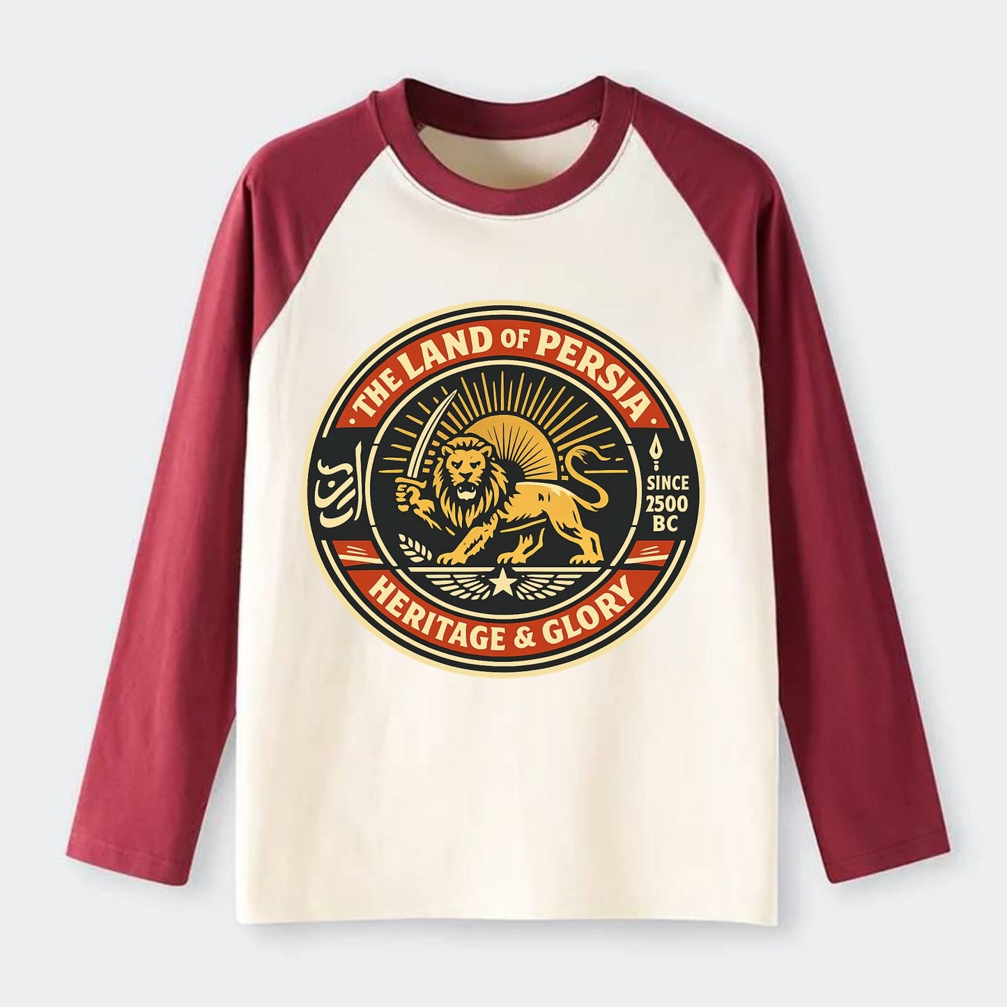 Iranian Heritage Emblem - Raglan Long Sleeve T-Shirt - Red