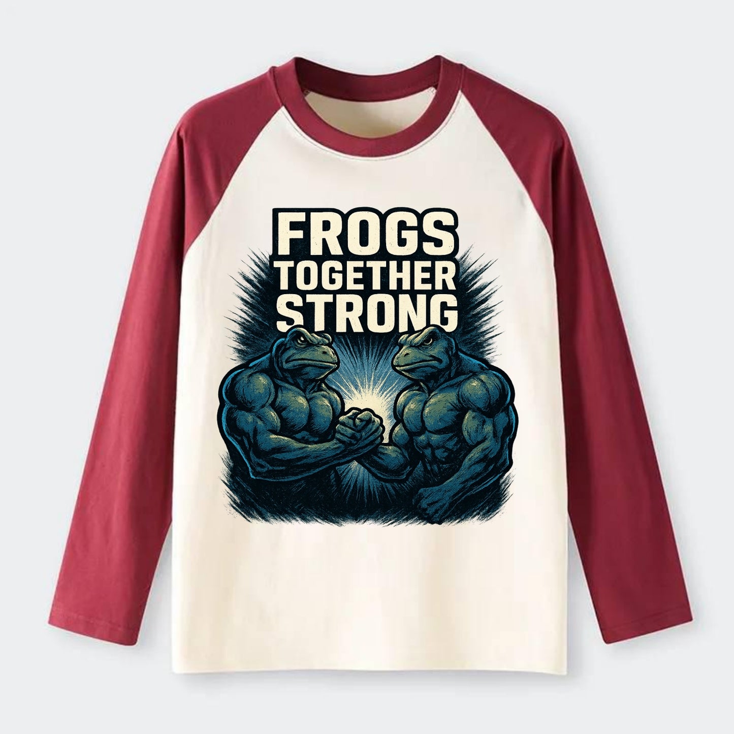 Frogs Together Strong 4 - Raglan Long Sleeve T-Shirt - Red