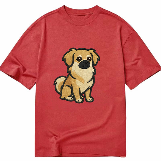 Tibetan Spaniel - Fawn small dog embroidered design - Classic T-shirt - Red