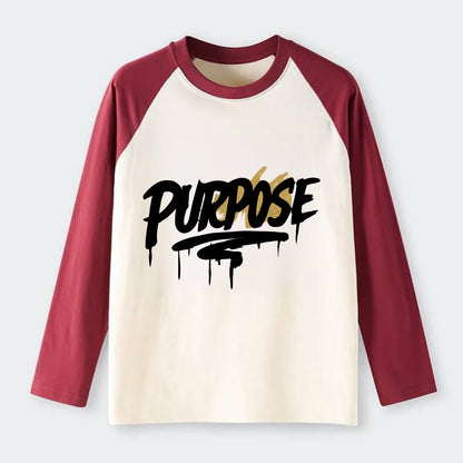 Bold typography design - "PURPOSE" - reason for being - Raglan Long Sleeve T-Shirt - Red