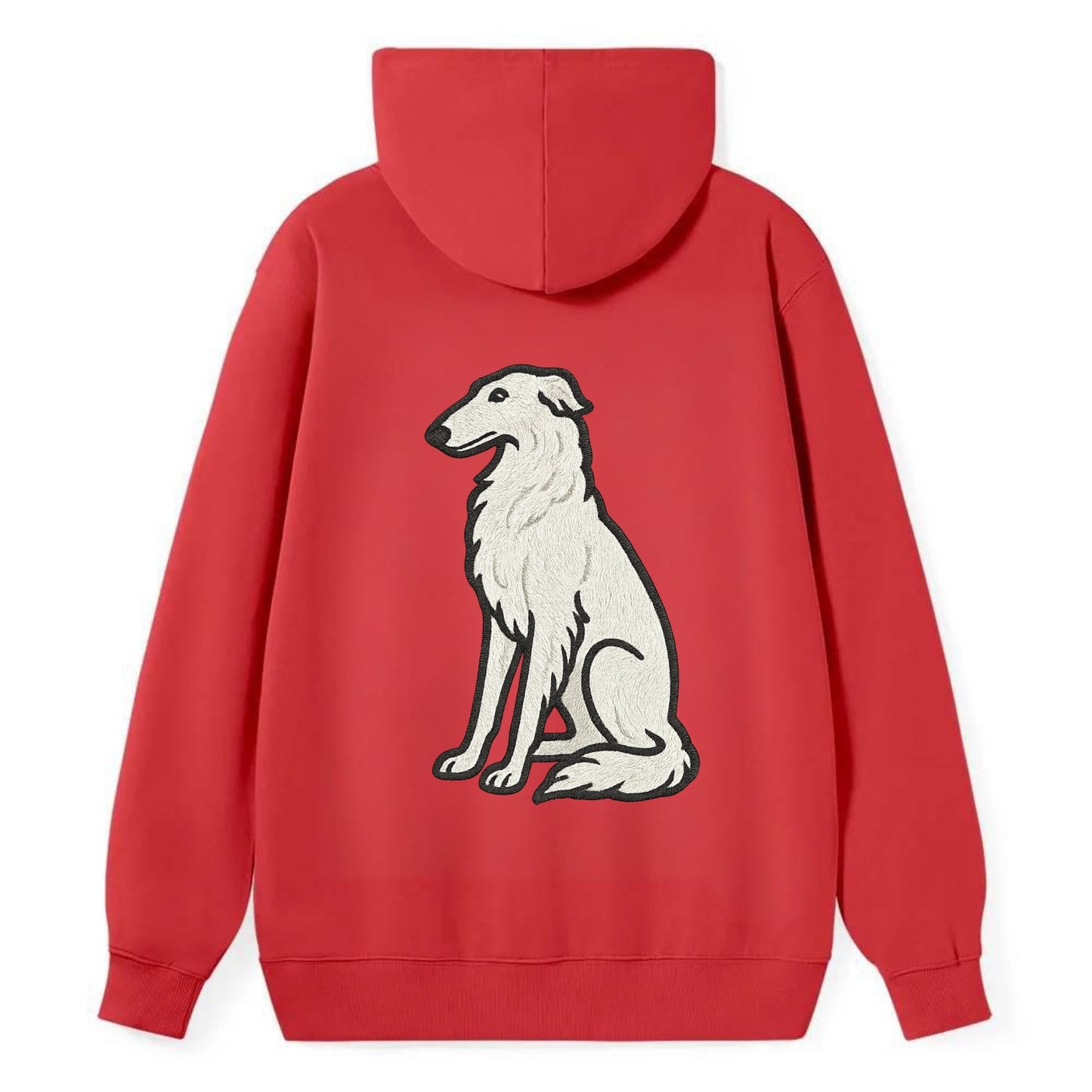 Borzoi - White embroidered sitting pose - Classic Pullover Hoodie - Red
