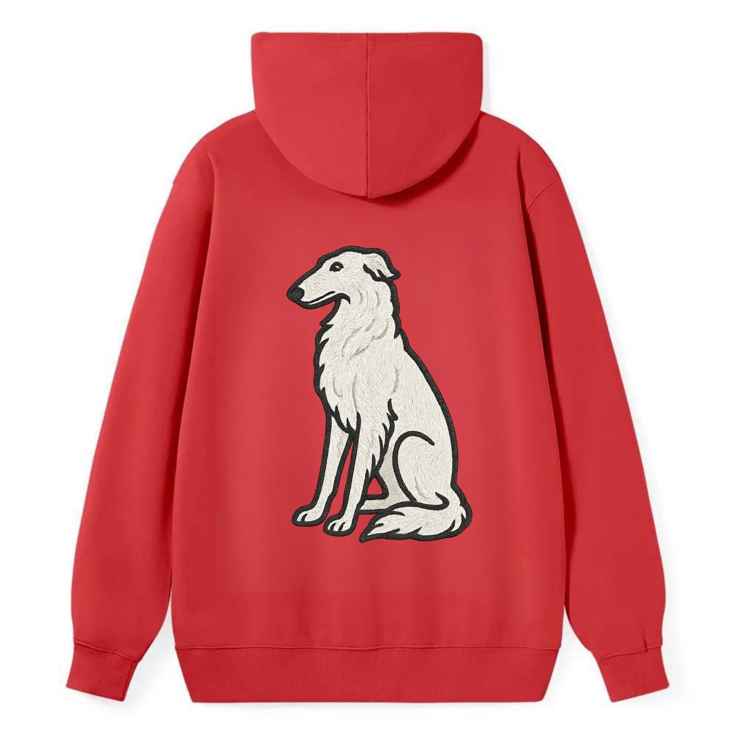 Borzoi - White embroidered sitting pose - Classic Pullover Hoodie - Red