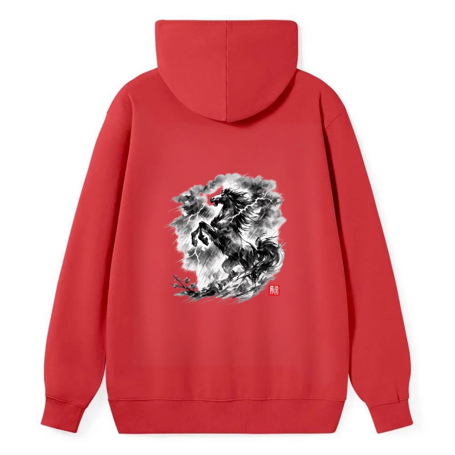 THUNDER HORSE | Storm horse with lightning elements | Dramatic storm - Classic Pullover Hoodie - Red