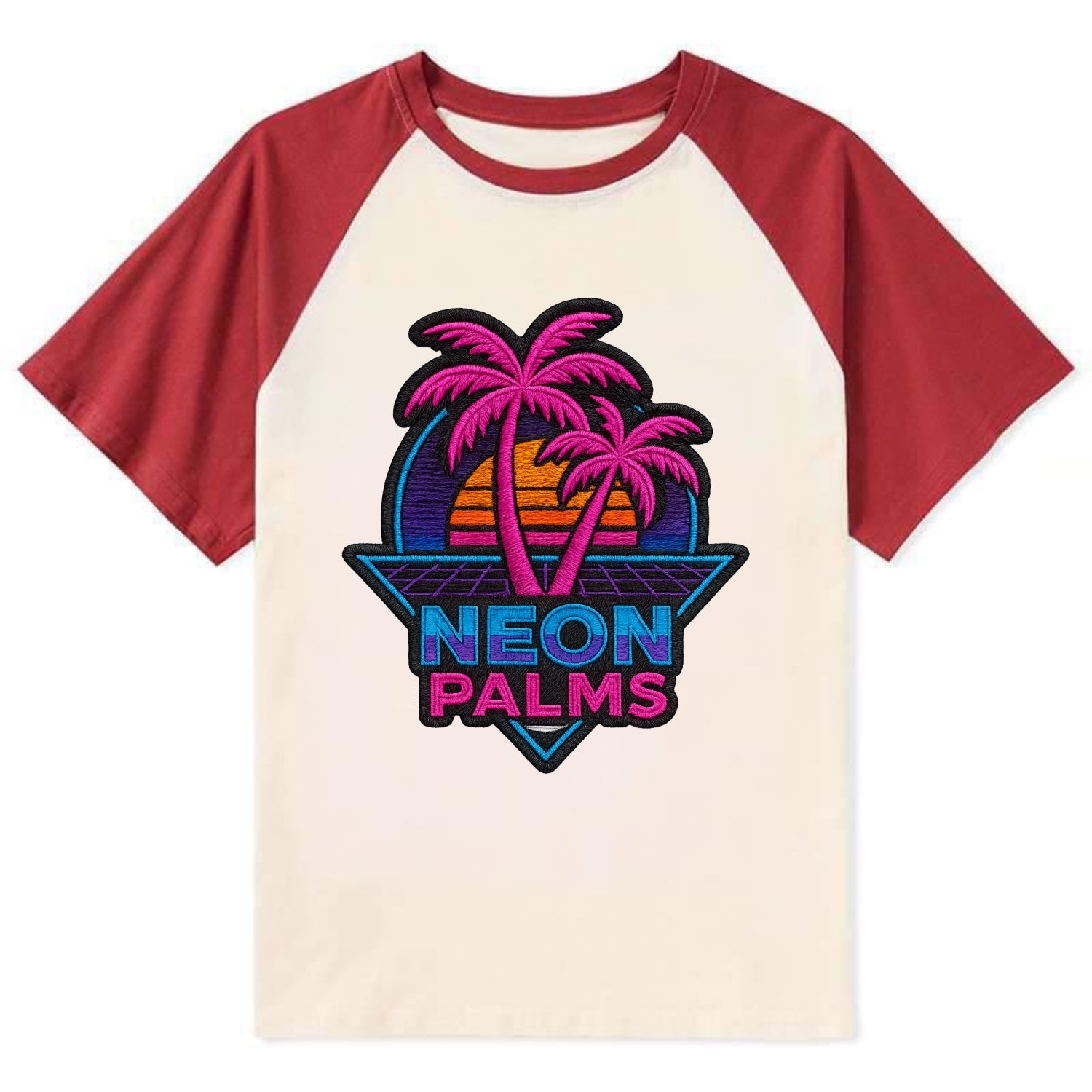 Neon Palms - Contrast Raglan T-shirt - Red