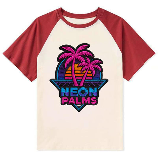 Neon Palms - Contrast Raglan T-shirt - Red