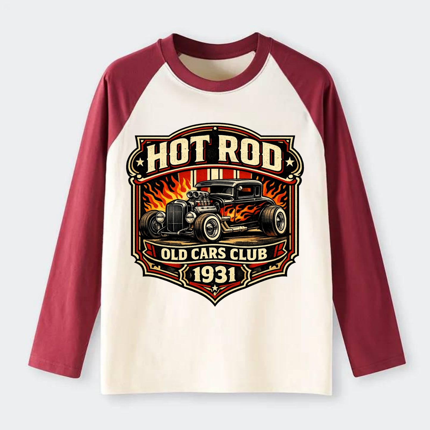 Hot Rod Club 1931 - Raglan Long Sleeve T-Shirt - Red