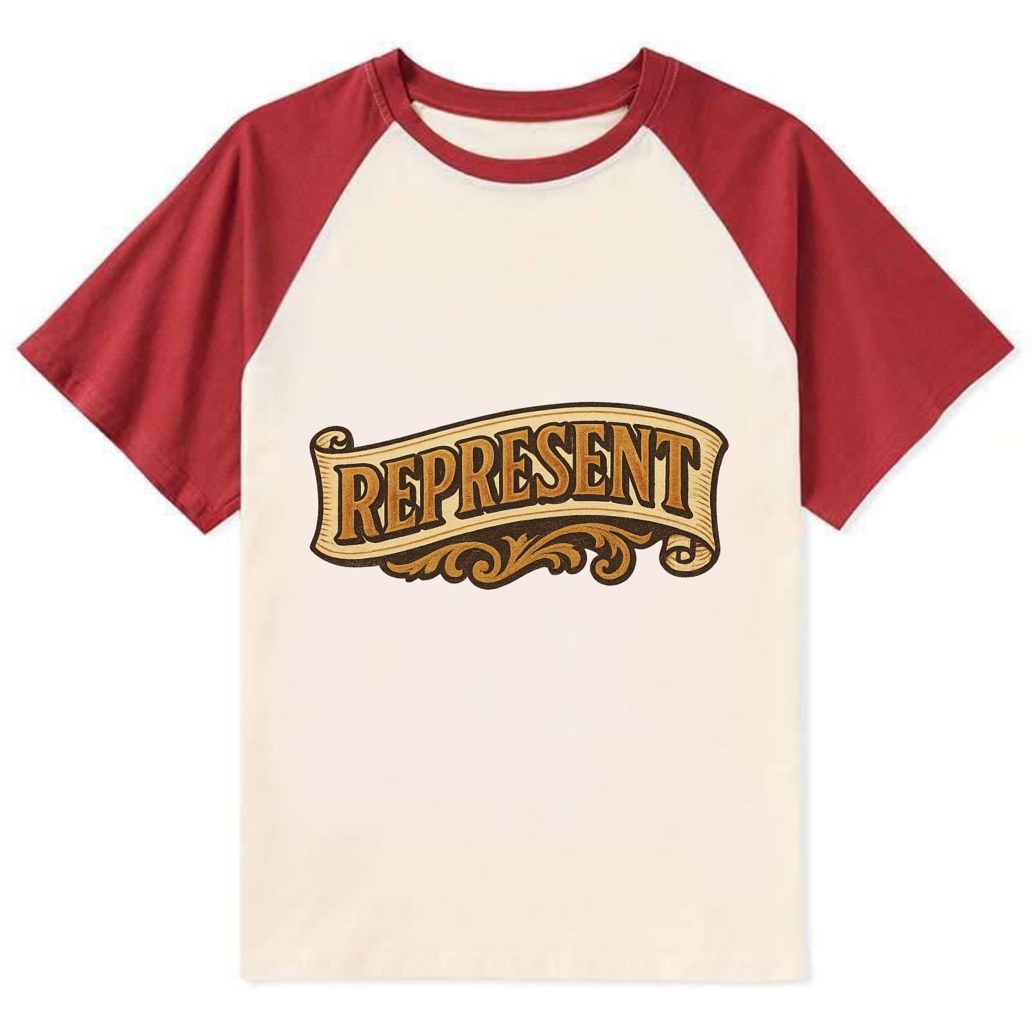Bold typography design - "REPRESENT" - showing where you from - Contrast Raglan T-shirt - Red