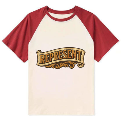 Bold typography design - "REPRESENT" - showing where you from - Contrast Raglan T-shirt - Red