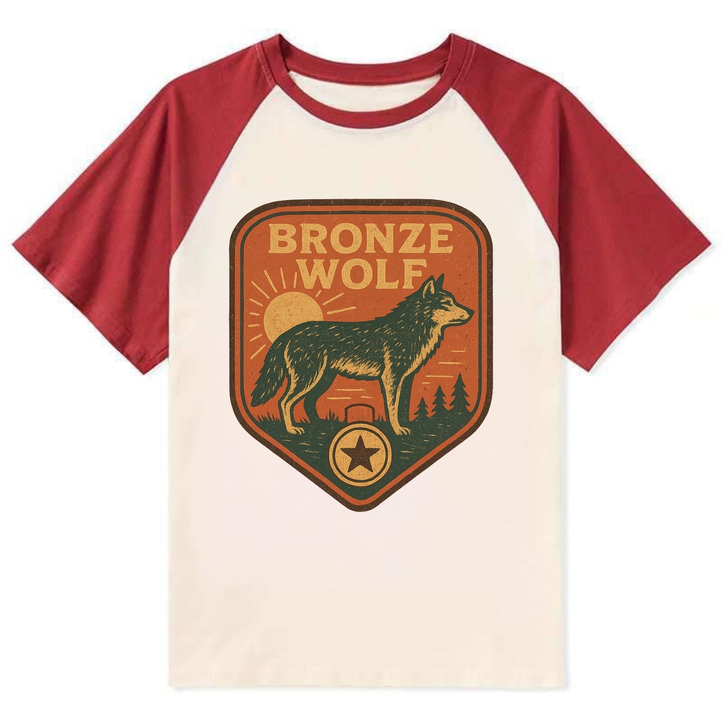 Bronze Wolf Medal  - Contrast Raglan T-shirt - Red