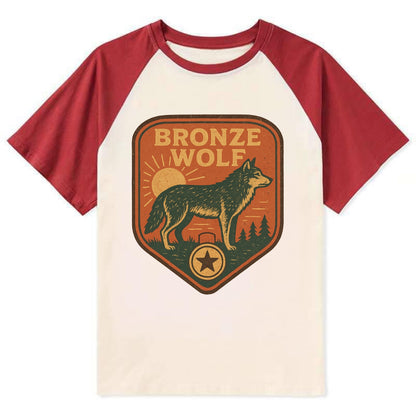 Bronze Wolf Medal  - Contrast Raglan T-shirt - Red
