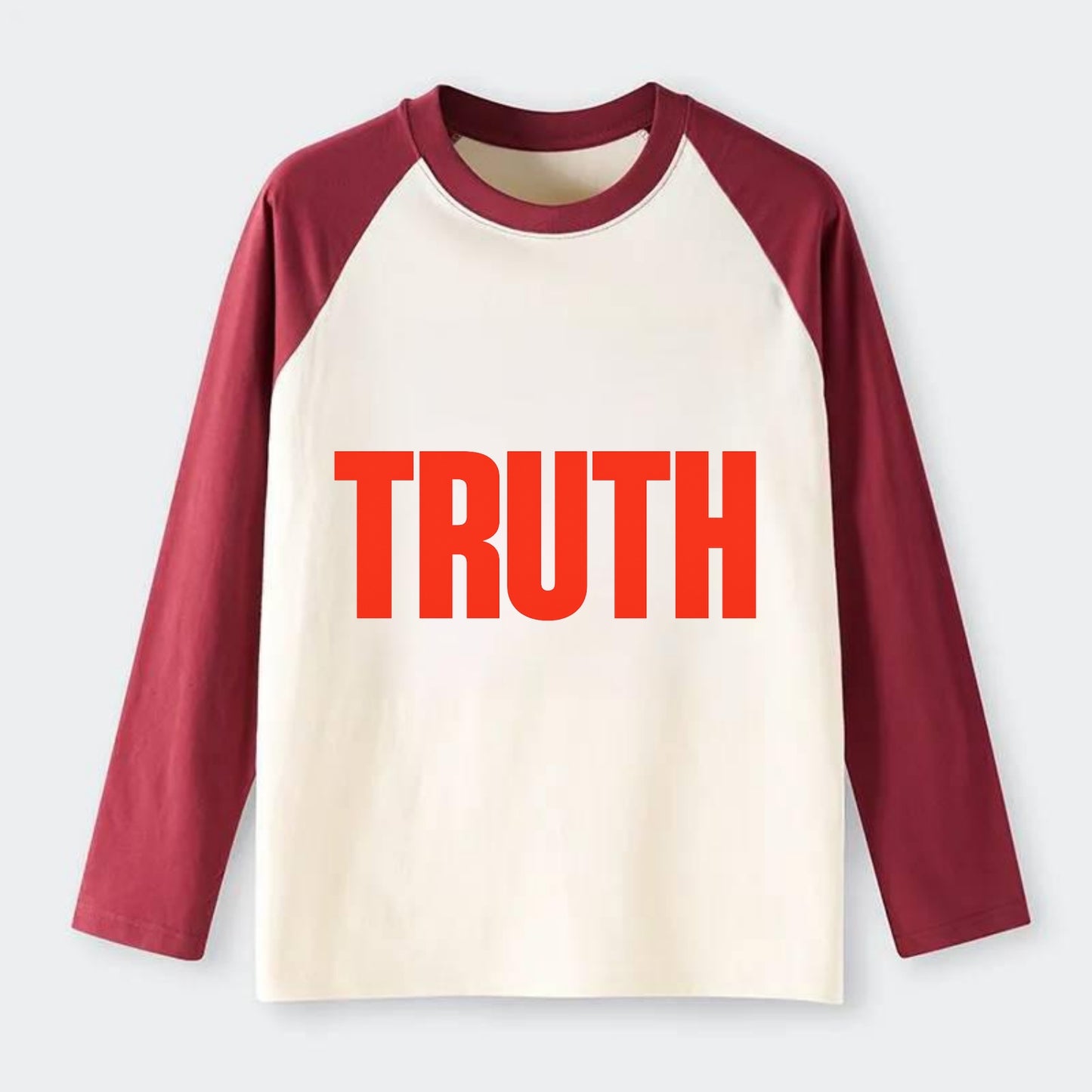 Bold typography design - "TRUTH" - honesty, reality - Raglan Long Sleeve T-Shirt - Red