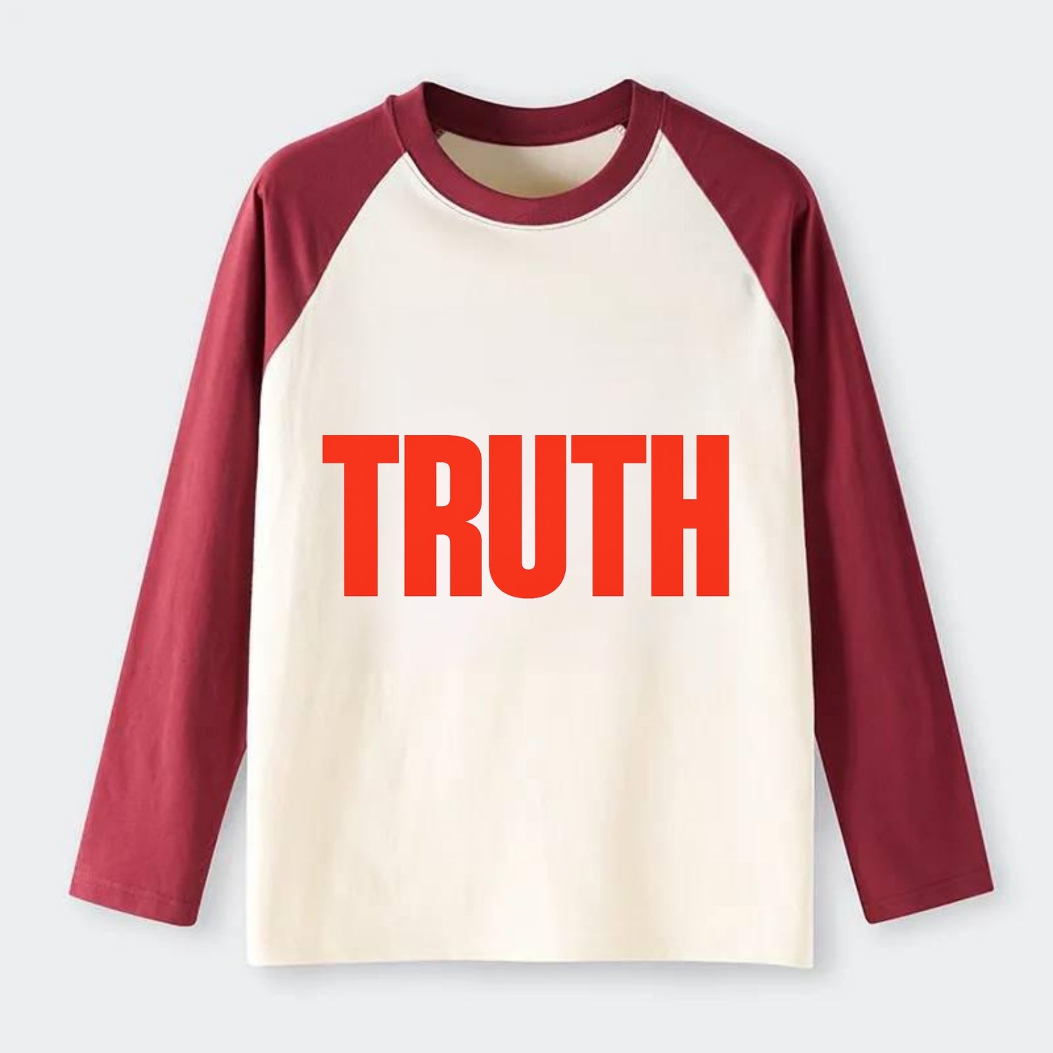 Bold typography design - "TRUTH" - honesty, reality - Raglan Long Sleeve T-Shirt - Red