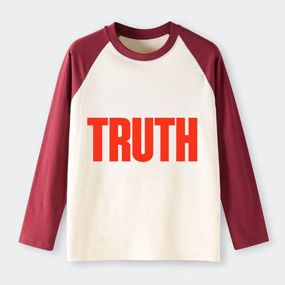 Bold typography design - "TRUTH" - honesty, reality - Raglan Long Sleeve T-Shirt - Red