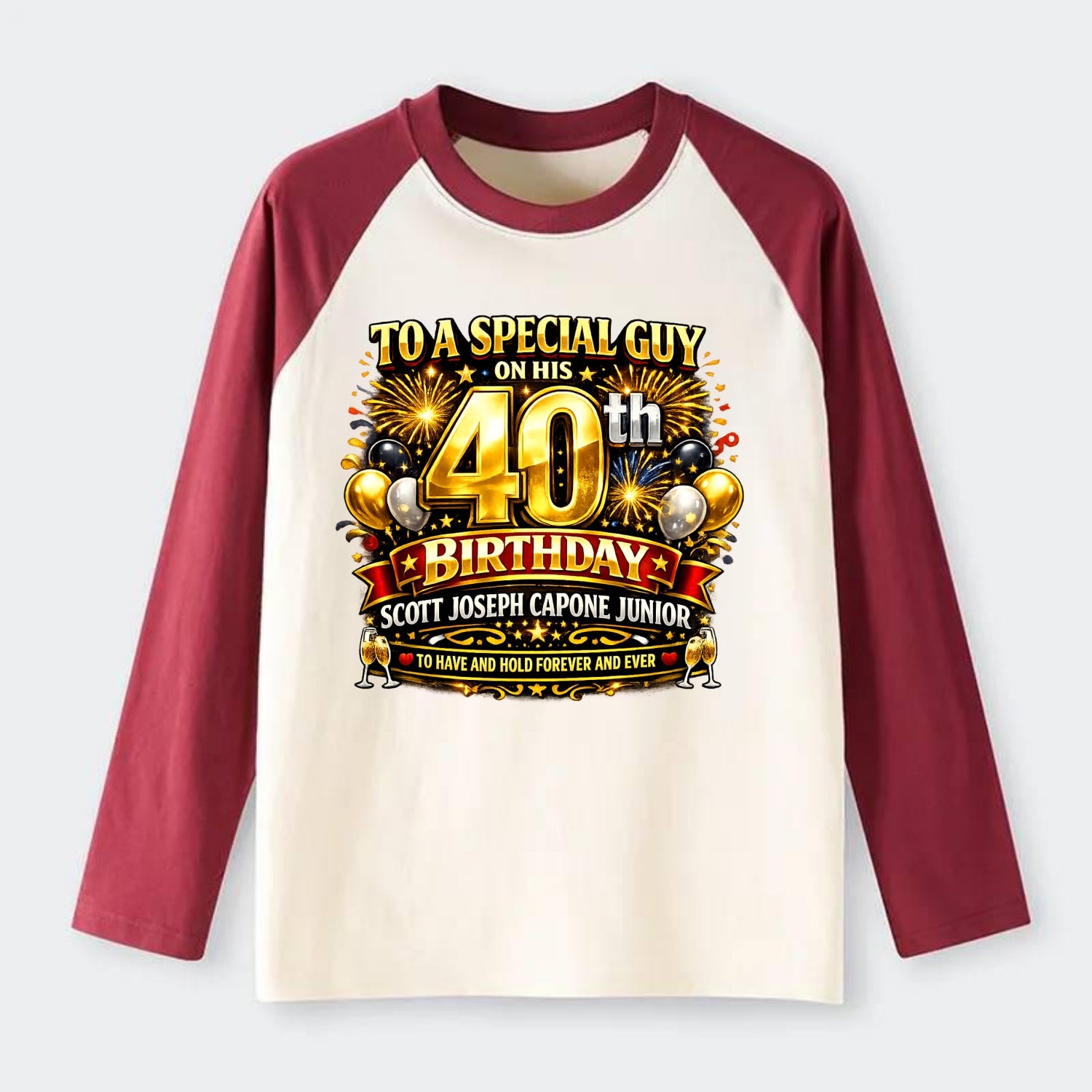 Special 40th Birthday - Raglan Long Sleeve T-Shirt - Red