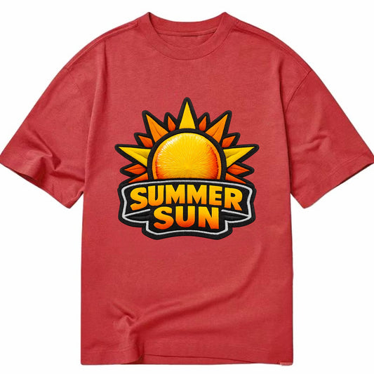 SUMMER SUN - bright sun with rays in yellow and orange , hot season - Classic T-shirt - Red
