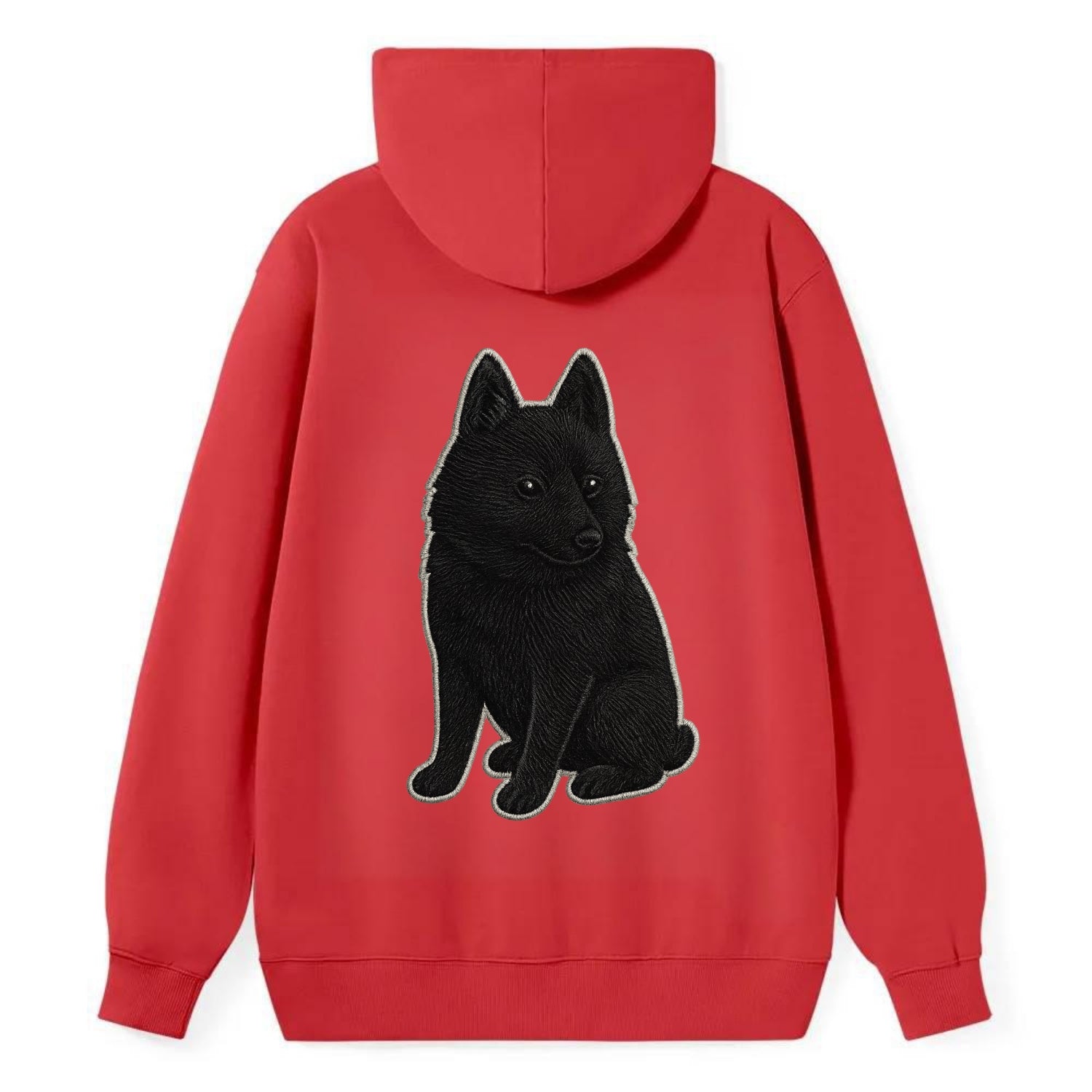 Schipperke - Solid black small embroidered sitting pose - Classic Pullover Hoodie - Red