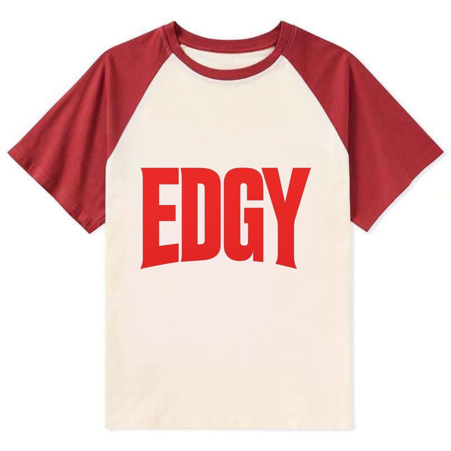 Bold typography design - "EDGY" - pushing boundaries, unconventional - Contrast Raglan T-shirt - Red