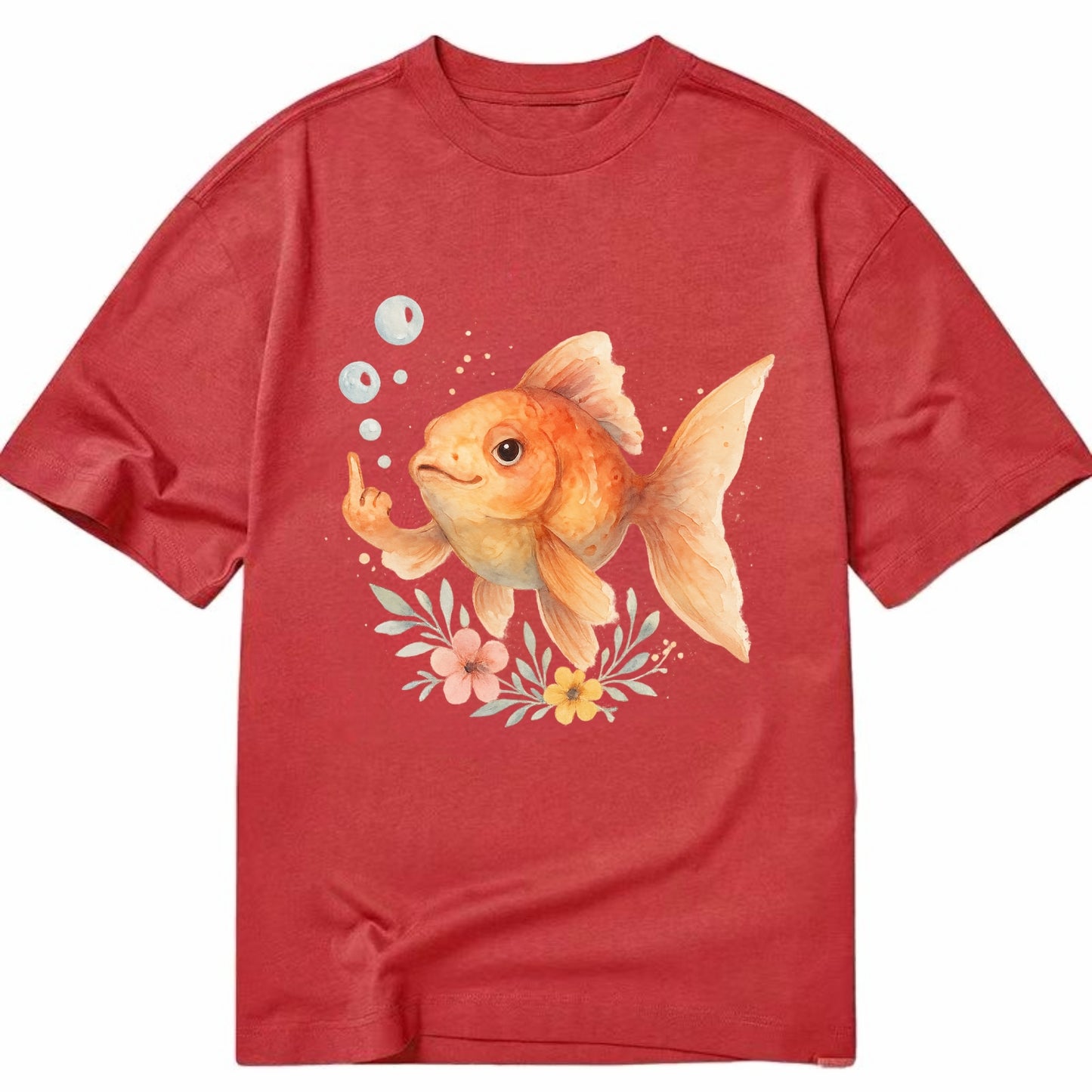 chubby goldfish blowing bubbles, one fin extended like middle finger - Classic T-shirt - Red