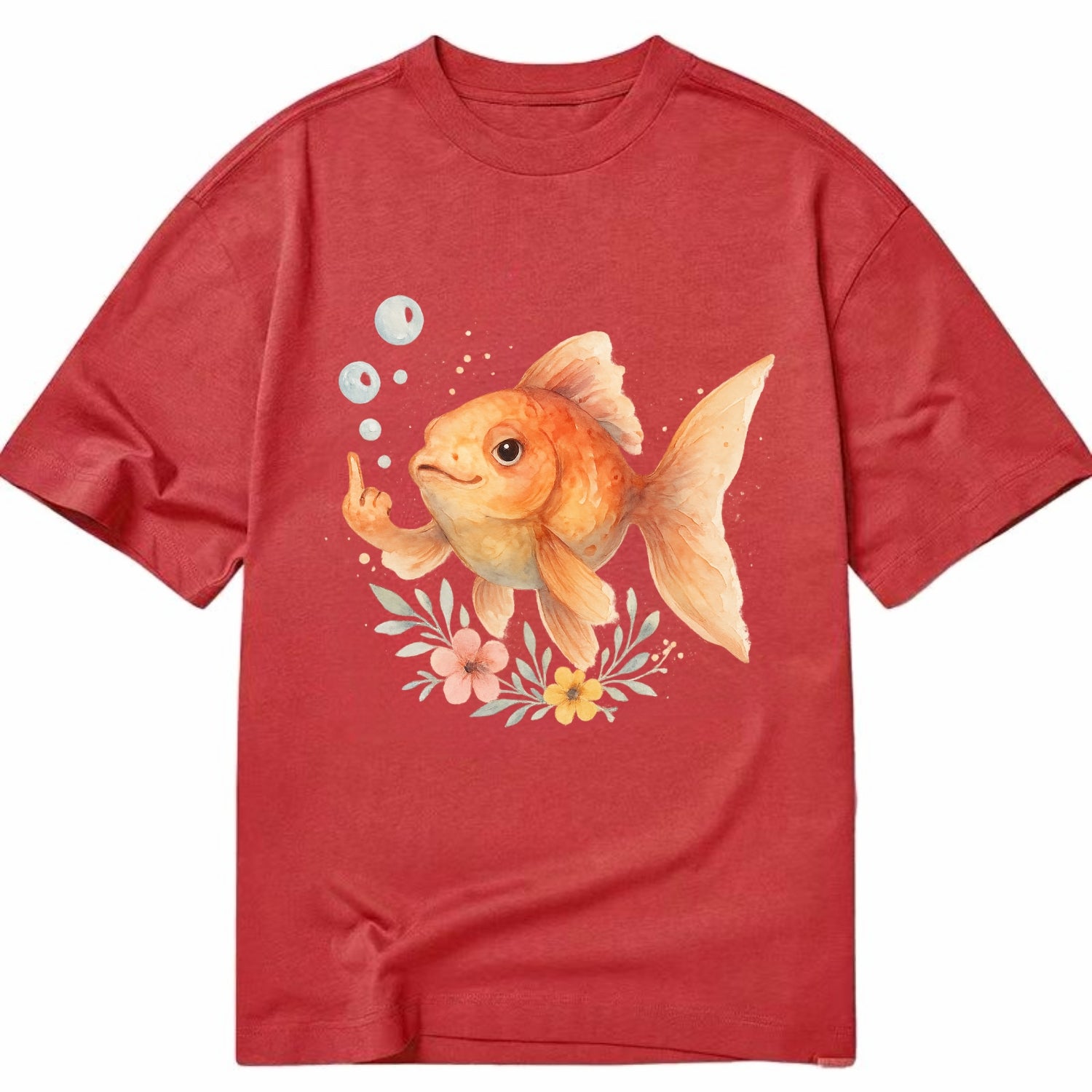 chubby goldfish blowing bubbles, one fin extended like middle finger - Classic T-shirt - Red
