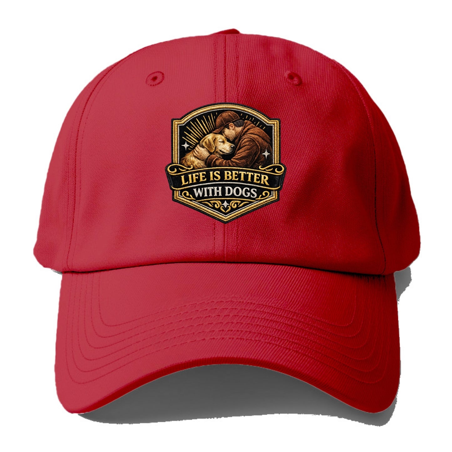 LIFE IS BETTER WITH DOGS - dog and human in brown , dog lover - Baseball Cap - Red
