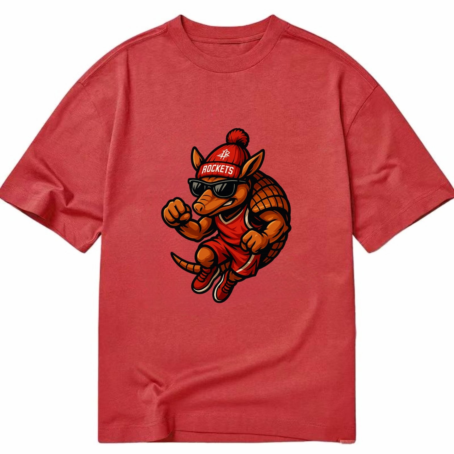Houston Armadillo wearing Rockets red and silver beanie with rocket ship and - Classic T-shirt - Red