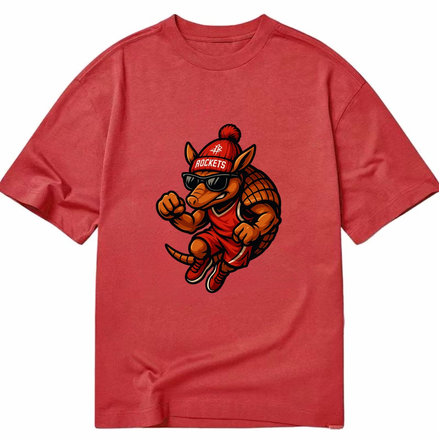 Houston Armadillo wearing Rockets red and silver beanie with rocket ship and - Classic T-shirt - Red